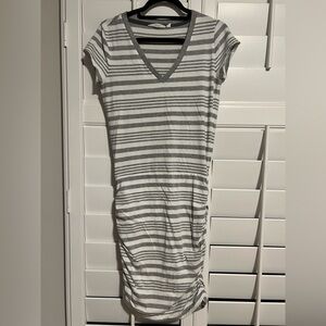 Athlete Striped Gray V-Neck Ruched Dress